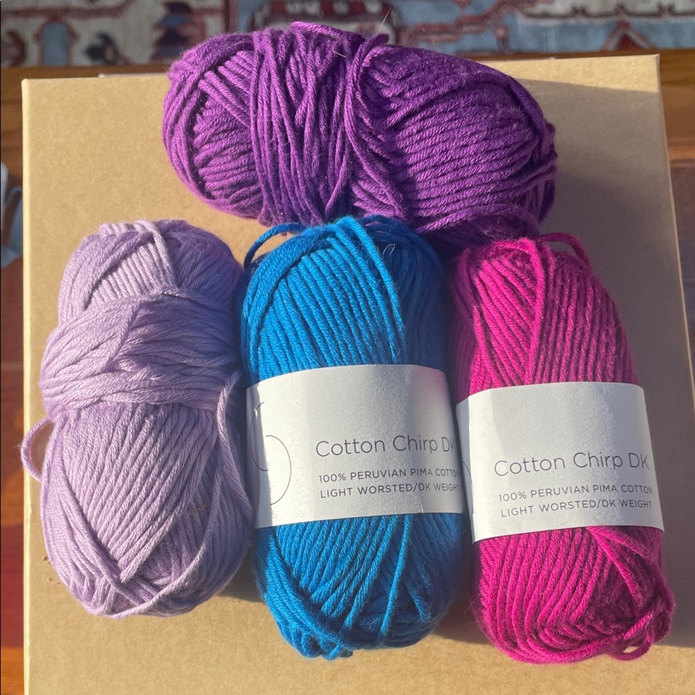 Cotton Chirp DK Yarn Set - Purple, Blue, Pink
